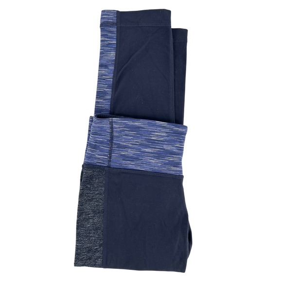 Athleta Yoga Workout Capri Leggings Blue Striped Side Pocket Activewear - Picture 1 of 7